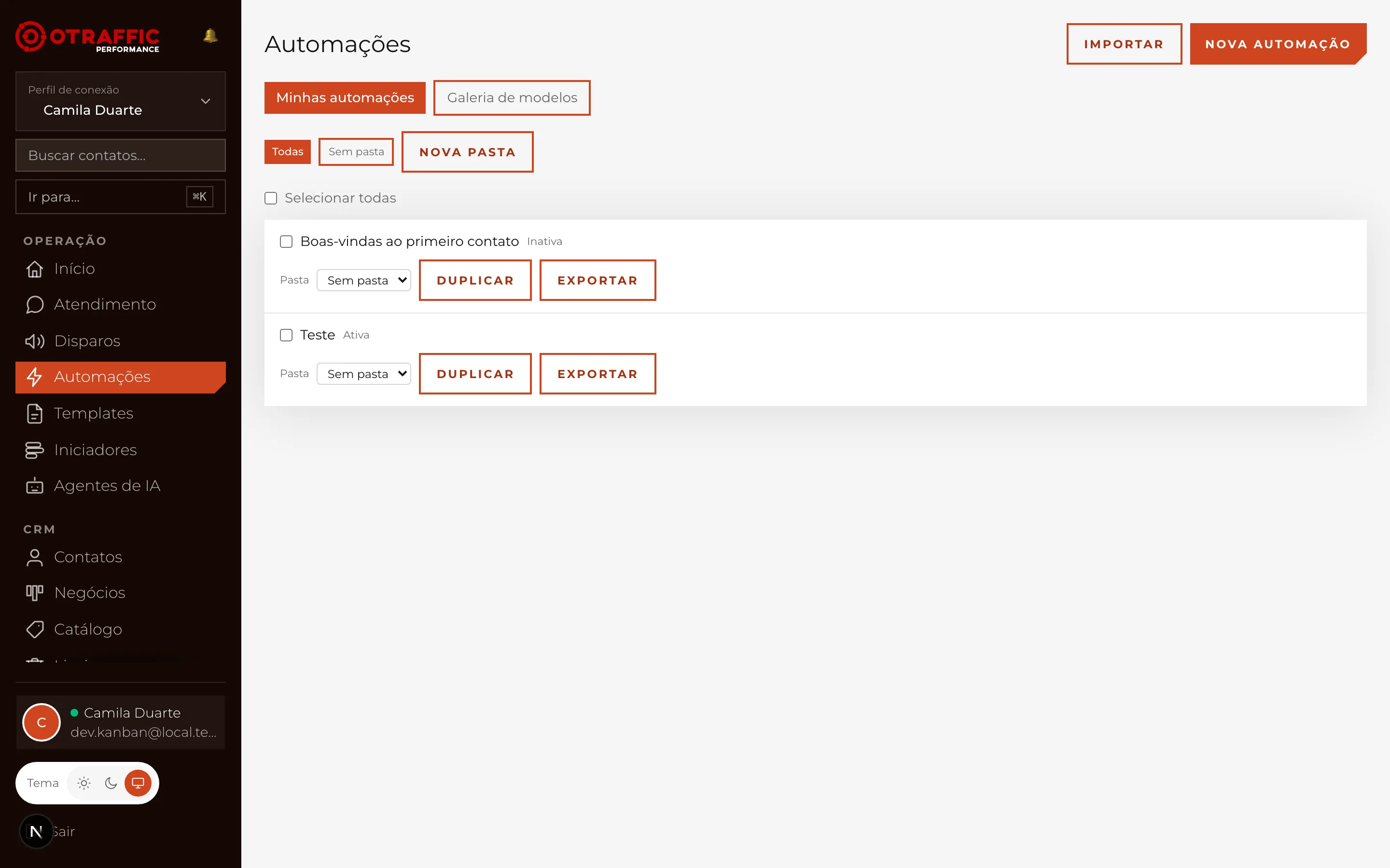 Editor visual de automações com blocos conectados